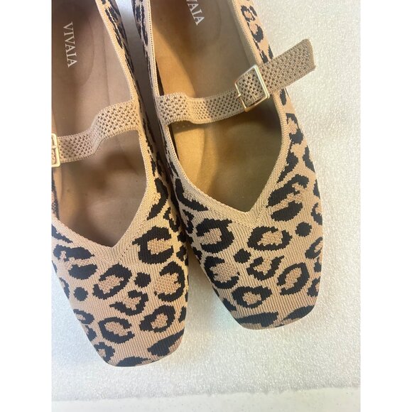 Vivaia Margot Mary Jane Leopard Print Stretch Knit Square Toe Flats 39.5 US 8.5 - Picture 6 of 7